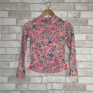 Boden Pink Floral Kids Swim Rashguard Size 11-12